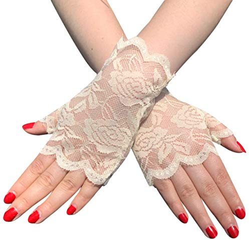Seeksmile Damen-Handschuhe, Spitze, halbe Fingerlose - Beige - Einheitsgröße