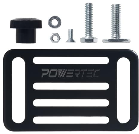 POWERTEC Toggle Clamp Mounting Plate with Hex Bolts, T-Track T Bolts and Adjustable Mounting Slots for T Track Clamp, Woodworking Jigs and Fixtures, Welding, Drill Press, Crosscut Sled (71416)