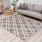 Teppich Hochflor Wohnzimmer - Ethno Raute Design 120x160 cm Grau Creme - Teppiche mit Fransen