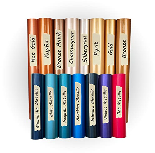 PrintAttack D006 Plotterfolien Vinyl DIN A4 Vinylfolie 951 glänzend Metallic Gold Silber Bronze Kupfer Champagner perfekt zum Plotten Bastelfolie Klebefolien selbstklebend (944 Rot Gold, 5 x DIN A4)