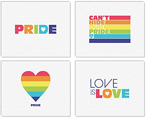 Big Dot of Happiness Love is Love – Gay Pride – ungerahmt – LGBTQ Rainbow Linen Paper Wall Art – Set von 4 – Kunstwerke – 20,3 x 25,4 cm