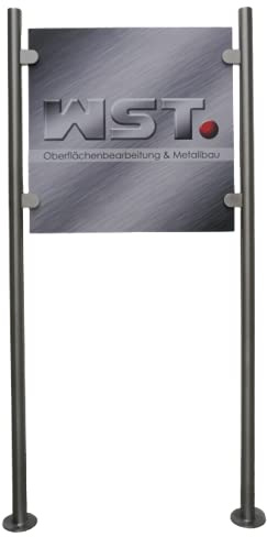 Werbeschild Ständer aus Edelstahl, Pfostenpaar mit Bodenankern für Ihr Reklameschild (Pfostenhöhe: 1,10m / Schildhöhe: 60cm)