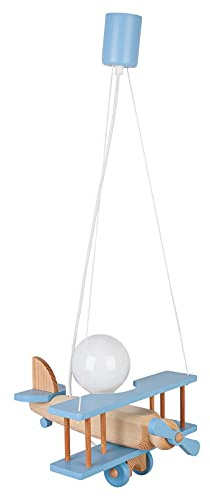 IPP Lampadario a Sospensione per Cameretta Bimbi, Lampada Aereo in Legno Colorato, 32x30 cm (Celeste - Legno)