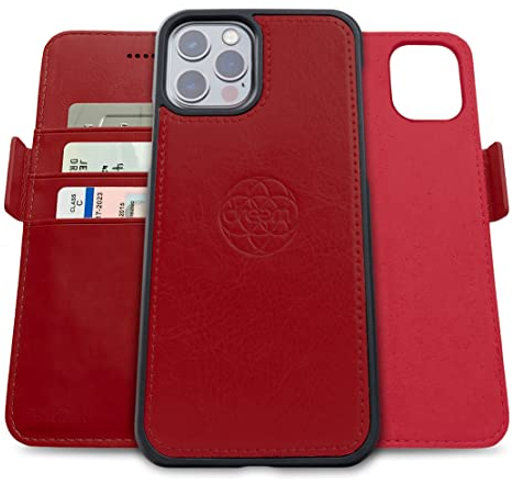 Dreem Fibonacci kompatibel mit iPhone 13 Pro Brieftaschen-Etui / 2-in-1 stoßfestes Etui und abnehmbares Folio aus veganem Leder, MagSafe-kompatibel, RFID-Schutz [Rot]