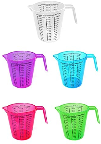 Large 1.5 Litre Measuring JUG & Easy Pour Spout-Candy Colours, Easy to Read Measurements, Catering, Care Home (2 Jugs)