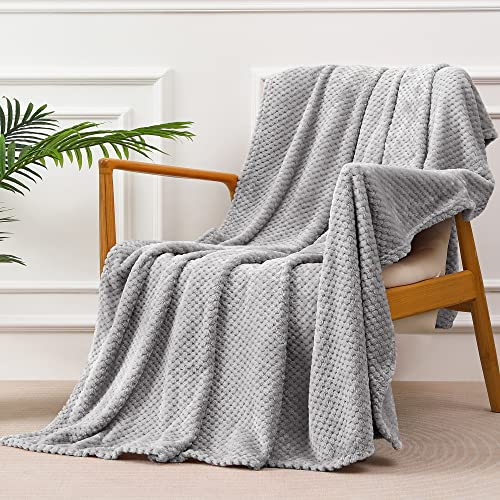 Yebeda Plaid Couverture Polaire, Jeté de Canapé en Flanelle, Gris Clair 130 x 170 cm, Couverture de Lit Doux et Chaud pour Toutes Les Saisons