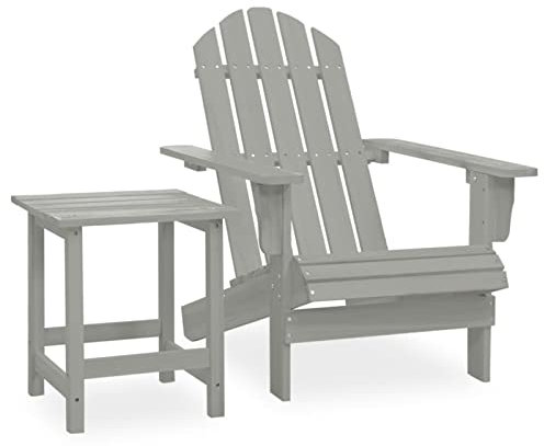 Catherinol Adirondack-Gartenstuhl mit Tisch, Adirondack Stuhl, Gartenliege, Sonnenliegen, Holzliegen, Adirondack-Stuhl, Ruhesessel, Deckchair, Gartensessel, Massivholz Tanne Grau