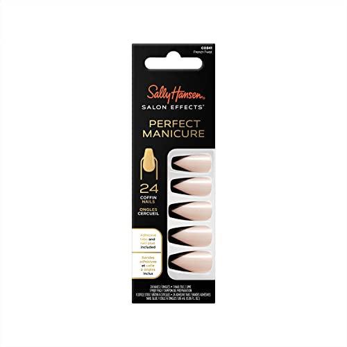 Sally Hansen Salon Effects Perfect Manicure, French Twist Coffin, Press on Nails with Adhesive Tabs & Glue, Easy Apply, 24 Pcs, Manicure at Home