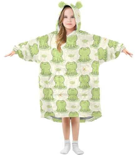 Übergroße Decke Hoodie für Kinder Erwachsene Mädchen Jungen, Fleece Hoodie Decke Grün Avocado Palmblatt Stern Super Warm Plüsch Tragbare Decke Hoodie Sweatshirt mit geräumiger Tasche, klein, Tier 070,