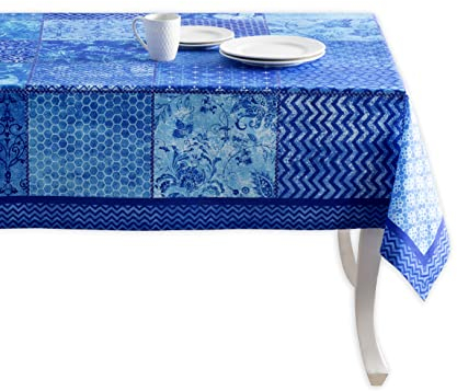 Maison d' Hermine Table Cloth Rectangle Table 100% Cotton 180 cm x 140 cm Tablecloth Reusable Decorative Everyday Use for Dining Room, Farmhouse, Home Party, Festive Spring Summer - Indigo Love