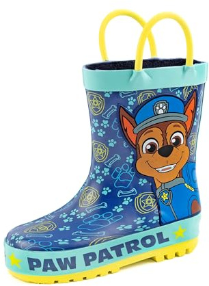 Paw Patrol Boys Wellies | Blue Rain Wellington Boots for Kids | Chase the Rescue Pup Cartoon Police Dog Fun | Toddlers Water Resistant Walking Shoes with Pull Handles | Merchandise Gift for Children