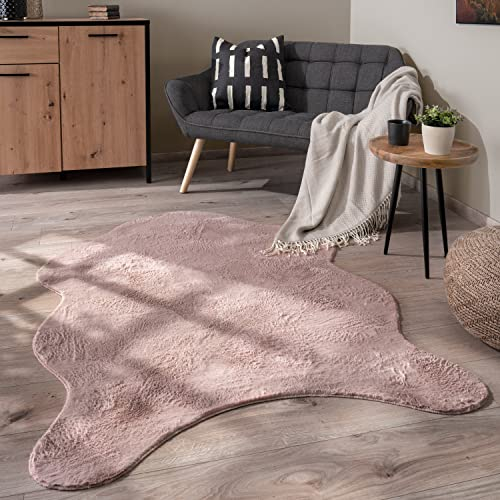 Paco Home Tappeto Salotto Pelo Corto Monocolore Moderna Forma Di Pelliccia Finta Morbida, Dimensione:80x120 cm Forma di pelliccia, Colore:Rosa