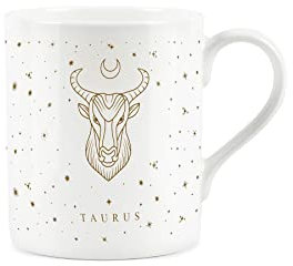 Purely Home Taurus Gold Star Sign Mug - Small Fine Bone China White Mug Coffee/Tea Present Zodiac Gift