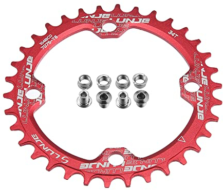 QUARKZMAN Plato de Bicicleta 104 BCD 34T Estrecho Ancho Único Bicicleta Plato Rojo
