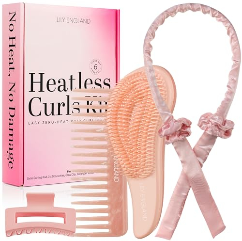 Lily England Lockenwickler für über Nacht - Heatless Curls Set für traumhafte Locken ohne Hitze - Satin-Stirnband für Locken im Schlaf (Rosa, 6 Pack)