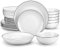 MALACASA Vajillas Completas Modernas 24 Piezas, Juegos de Platos de Porcelana Gourmet de Borde Negro para 6 Personas con 6 Platos Hondos/ 6 Platos Llanos/ 6 Platos de Postre/ 6 Cuencos, Serie AMELIA