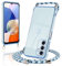 Micoden Handykette kompatibel mit Samsung Galaxy A14 5G Ultra dünn Kameraschutz Herz Love Design Galvanik TPU Silikon Bumper Kordel zum Umhängen Handyhülle mit Band,Blau