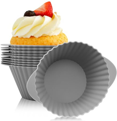 10 Pack Silicone Cupcake Moulds,Reusable Baking Muffin Cups Baking Cups Air Fryer Liners Deep Cupcake Cases Safe and Non-Toxic,BPA Free,Non-Stick for Ice Creams Puddings Bakeware Halloween Christmas