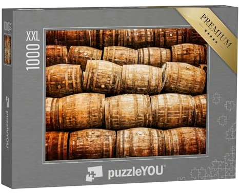 Puzzle 1000 Teile XXL „Stapel von Alten Whisky- und Weinfässern im Vintage-Stil“ – aus der Puzzle-Kollektion Whisky