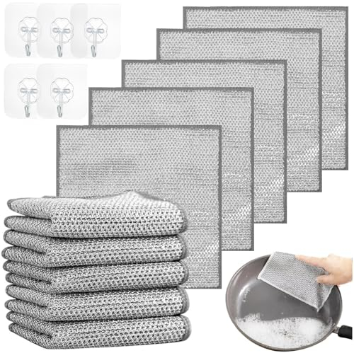AYNKH Lot de 10 torchons Multi-usages pour Le Nettoyage à Sec et Humide,Chiffons de Nettoyage de chaîne,Chiffons de Nettoyage de Fonte,Chiffons de Nettoyage réutilisables pour Vaisselle Humide et Sec