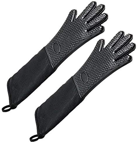 Simpls Extra Langer, Professioneller Silikon Ofen Handschuh, Hitze Bestaendiger Handschuh Mit Interner Baumwolle Fuer Die Kueche, Backen, Schwarz