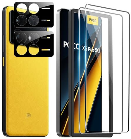 FDHYFGDY 2+2 Pezzi Vetro Temperato per Xiaomi Poco X6 Pro 5G, Protezione Fotocamera e Pellicola Protettiva in Vetro con Telaio di Montaggio, Durezza 9H, Senza Bolle d'Aria