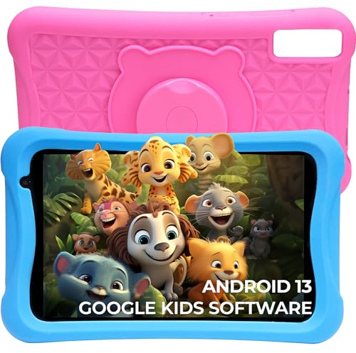 Denver TIO80105K Kinder-Tablet 8 Zoll – Android 13 – Kindersicherung – 4 GB RAM – 64 GB ROM – mit stoßfester Schutzhülle (Blau und Rosa)
