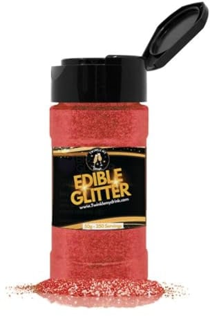 Twinkle my Drink Bulk 50g 250 Servings | Red Edible Glitter for Drinks & Cake | Shaker Style Bottle Designed for Bars & Cafes | Restaurant Cocktail Accessories | E171 Free | Red
