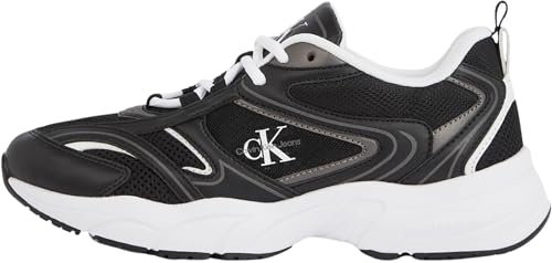 Calvin Klein Women’s Retro Tennis Mesh Sporty Runner Trainers, Black (Black/Bright White), 7