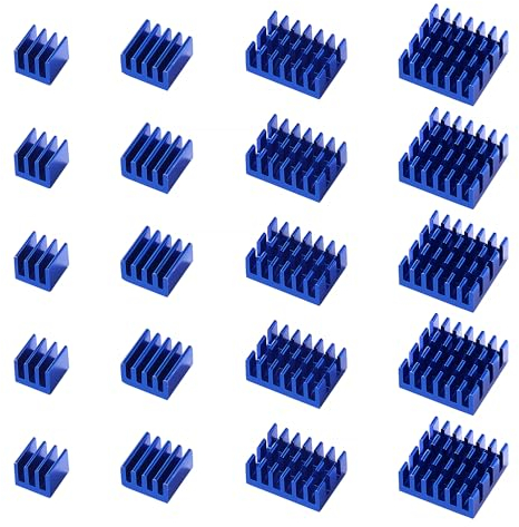 VooGenzek 20 Pezzi Alluminio Dissipatore di Calore Kit, Mini dissipatore di calore Circuito stampato, Dissipatore per Transistor, con Nastro Adesivo Termico, per Componenti Elettronici, Blu
