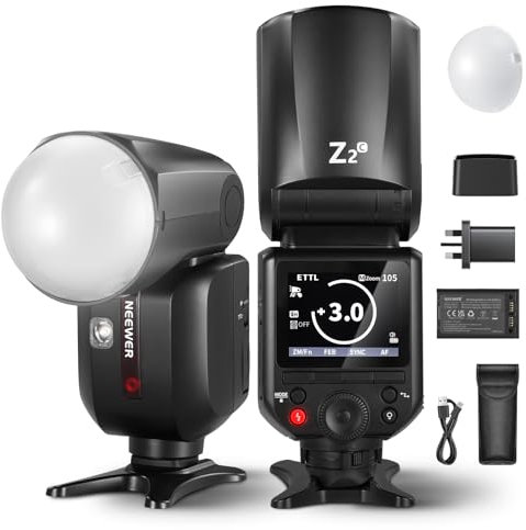 NEEWER Z2-C 2.4G TTL Round Head Flash Speedlite for Canon, 76Ws Speedlight with Dome Diffuser, Upgraded UI, TTL/M TCM Toggle Key, 2 Modeling Lamps 1/8000s HSS 7.4V/2600mAh Battery 480 Full Power Flash