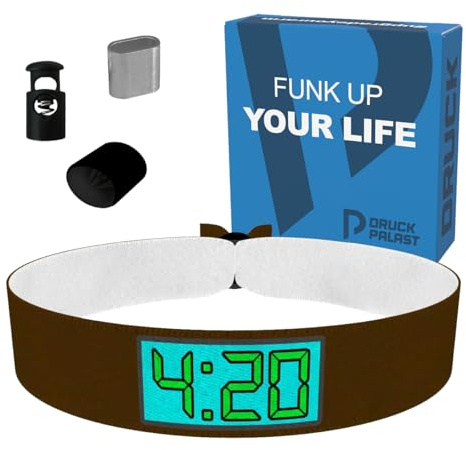 4:20 Uhr braun Stoffarmband - Wasserfestes Satin Armband - Trippy Weed Armband - Retro Freundschaftsarmband - Festival & Chill Armband - Geschenk für Kiffer & Stoner - Unisex Armband