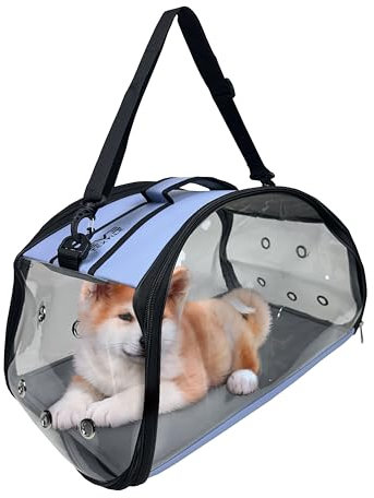 EVE Textile Hunde Tragetasche | Katzen Tragetasche | Hundetasche | Katzentasche | Hunde Umhängetasche | Katzen Umhängetasche | Atmungsaktive Tasche | Transparente Handtasche | 47x30x30 cm (Hellblau)