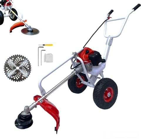 Decespugliatore a Scoppio 63CC 2HP 2 Tempi con Ruote a Spinta Tagliaerba Rasaerba Tosaerba a Carrozzella Carrellato per Giardinaggio fai da te