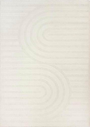 the carpet Loop Teppich Wohnzimmer, Schlafzimmer, moderner Kurzflor, hohe Flordichte und weich, Creme, 80 x 150 cm