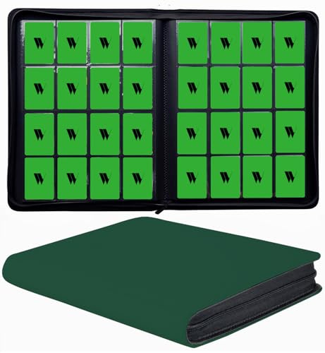 16 Pocket Card Binder, 1000+ Premium Zip Sammelkartenbinder, Doppelseitige Pocket Card Binder Album, Ringless Card Folder für MTG, TCG, Sportkarte (Grün, 16Pockets)