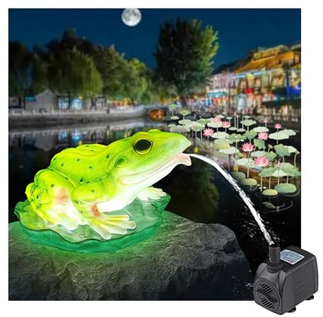 Garden Decor Lazy Frog pond spitters, Garden pool spitter for above ground pools, Whimsical Frog Pond Spitter Glow at night, garden Animal sculpture for Koi Ponds, Water Gardens, Swimming pool(72*70*4