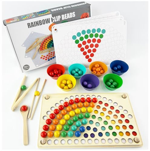 ZUNIPLEX Montessori Spielzeug ab 3 Jahre | Vorschule Farben Sortier Stapelspielzeug & Lernspiele mit Regenbogenperlen | Kreatives Geschenk für Kinder ab 3 Jahren