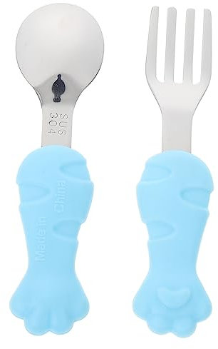 CRILSTYLEO 1juego Cubiertos Infantil De Silicona De Alimenticio Entrenamiento De Comida Para Bebés Tenedor y Cuchara Cortos Diseño De Cartoon Para Aprendizaje y Aumento Del Apetito