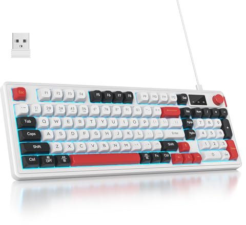 SbocKeeb Teclado Inalámbrico, 96% Teclado Silencioso Gaming Inalámbrico Retroiluminado, Diseño QWERTY Americano, Teclados Membrana RGB Cremoso Bluetooth/2.4G/USB con Numérico