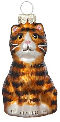 Christbaumschmuck Glas 7cm - Tigerkatze Figur zum Aufhängen - handbemalt - Weihnachtsbaum Anhänger für Weihnachten - Christbaumanhänger & Weihnachtsbaumschmuck - Tiere Katze Braun
