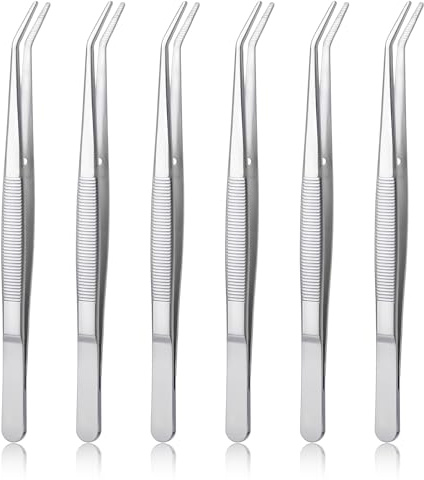 6 pinzas curvadas de acero inoxidable médico – Puntas, inclinadas, puntas, de precisión y largas, profesionales antideslizantes