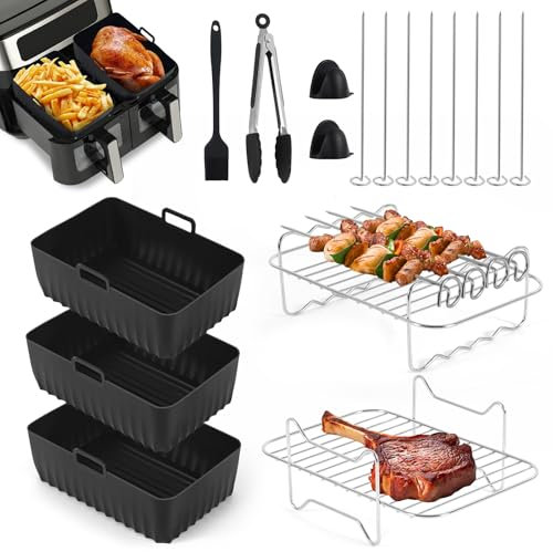 Votoko 17 Teiliges Heißluftfritteuse Zubehör für Ninja Foodi AF400EU, AF451EU, AF300EU, Airfryer Zubehör Silikonform für 7.6L-9.5L Und anderen Dual Zone, Ninja Airfryer Zubehör, Air Fryer Accessories