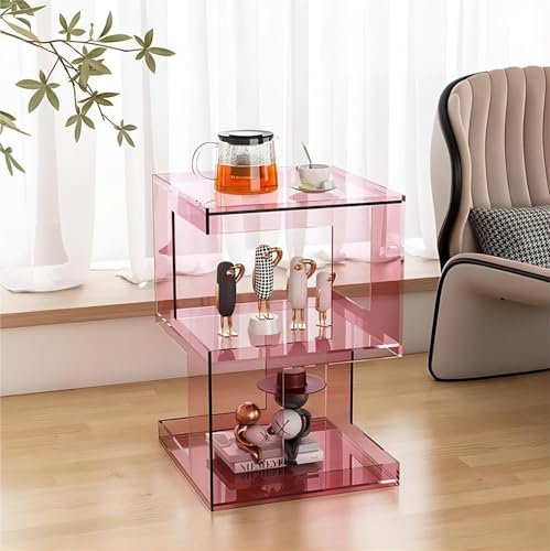 Locuetyn Beistelltisch aus transparentem Acryl, Nachttisch, 3 Etagen, kleiner Acryl-Beistelltisch, Couchtisch mit Stauraum für Wohnzimmer, Schlafzimmer