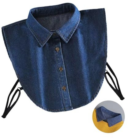 EQLEF Faux col de Chemise Femme, Bleu Clair Denim Demi - Chemise col de Chemise détachable col Pointu Faux Motif Dickey Girl & Ladies