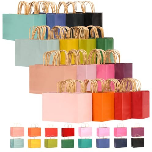 Gcardist Lot de 16 sacs en papier cadeau 32 x 25 x 11 cm avec poignées en vrac - 16 sacs de couleurs différentes pour senior - Utilisation multiple (12,6 x 10 x 4,3 pouces, large)