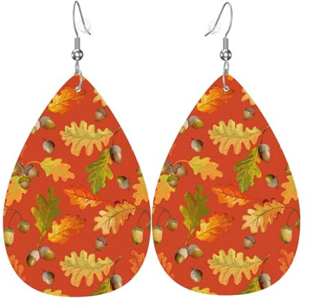 Teardrop Doppelseitige Leder Ohrringe Blätter Eichel Rot Niedlich Kunstleder Baumeln Ohrringe Schmuck Geschenk für Frauen Mädchen, Einheitsgröße, Kunstleder