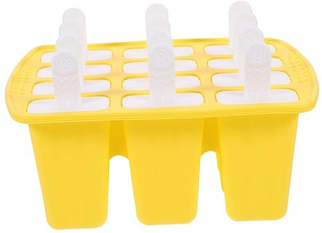 Cabilock 1 Juego 12 Bandeja De Hielo De Bricolaje Estallido Soportes Para Paletas Molde Para Barra De Helado Bandeja Para Cubitos De Hielo Con Tapa Contenedor De Helado Gel De Sílice Yellow