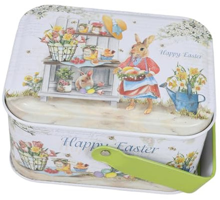 MOTHNUR Easter Biscuits Tin Bunny Candy Jar with Portable Handle Easter Baskets for Boys and Girls Adults Family