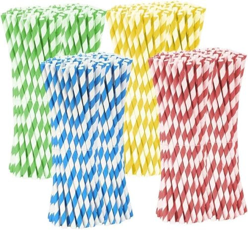 Pajitas de papel, pajitas de papel biodegradables, para fiestas, bodas y ocasiones especiales, pajitas de fiesta（Cuatro colores，480PCS）